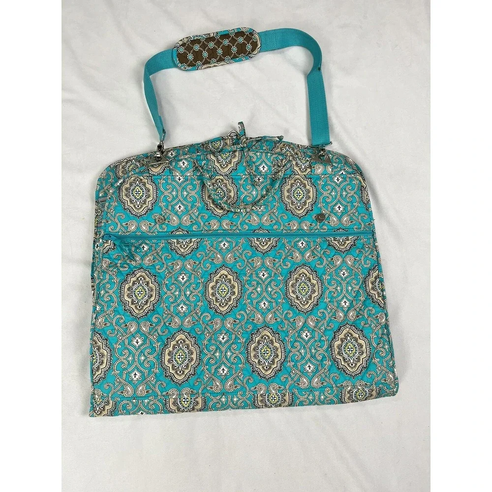 Vera Bradley Hanging Garment Travel Bag Totally Turks Blue Teal Brown Tan O/S